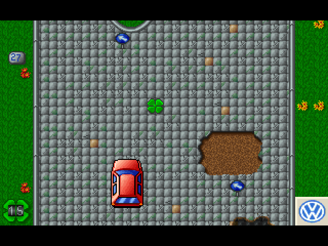 Kalli & Co. (DOS) screenshot: A hole in the road´s surface.