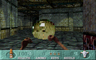 Animal (DOS) screenshot: The enemies look horrible, get stuck in mid-air and flicker.
