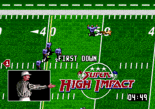 Super High Impact (Genesis) screenshot: First down on pass