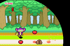 Harvest Time (Game Boy Advance) screenshot: A rodent grabs a missed fruit, game over.