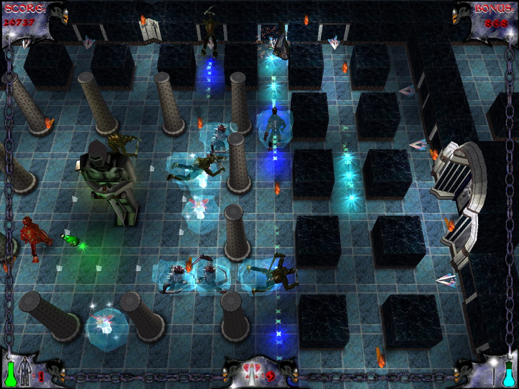 DemonLisher (Windows) screenshot: Several demons were hit by freezing projectiles
