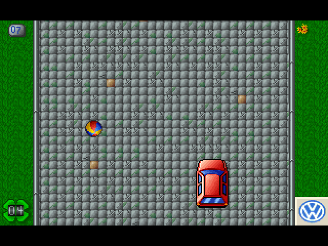 Kalli & Co. (DOS) screenshot: A ball rolling over the course.