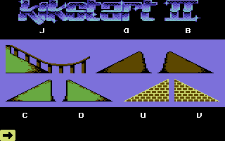 Kikstart 2 (Commodore 64) screenshot: Some of the place-ables from the course designer.