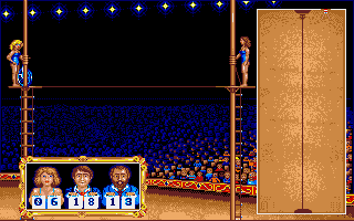 Circus Games (Amiga) screenshot: The judges weigh in.