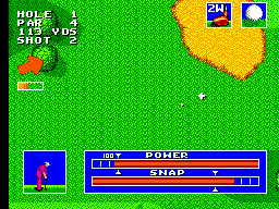 Sega World Tournament Golf (SEGA Master System) screenshot: After selecting the club, you have to set the power and direction of your shot.