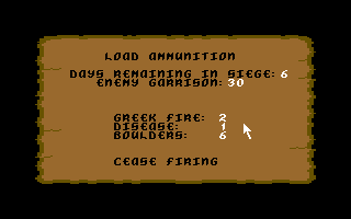 Defender of the Crown (Commodore 64) screenshot: Siege ammunition loading.