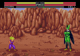 Dragon Ball Z: L'Appel Du Destin (Genesis) screenshot: Gohan vs Cell - Come on Gohan! Earth's future is in your hands!
