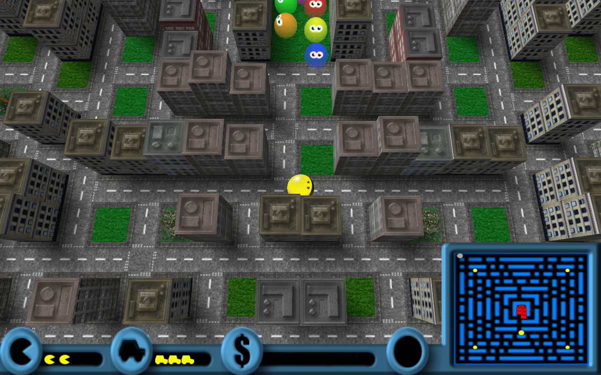 Pac-Manhattan (Windows) screenshot: Beginning of a new level. Watch out for the ghosts