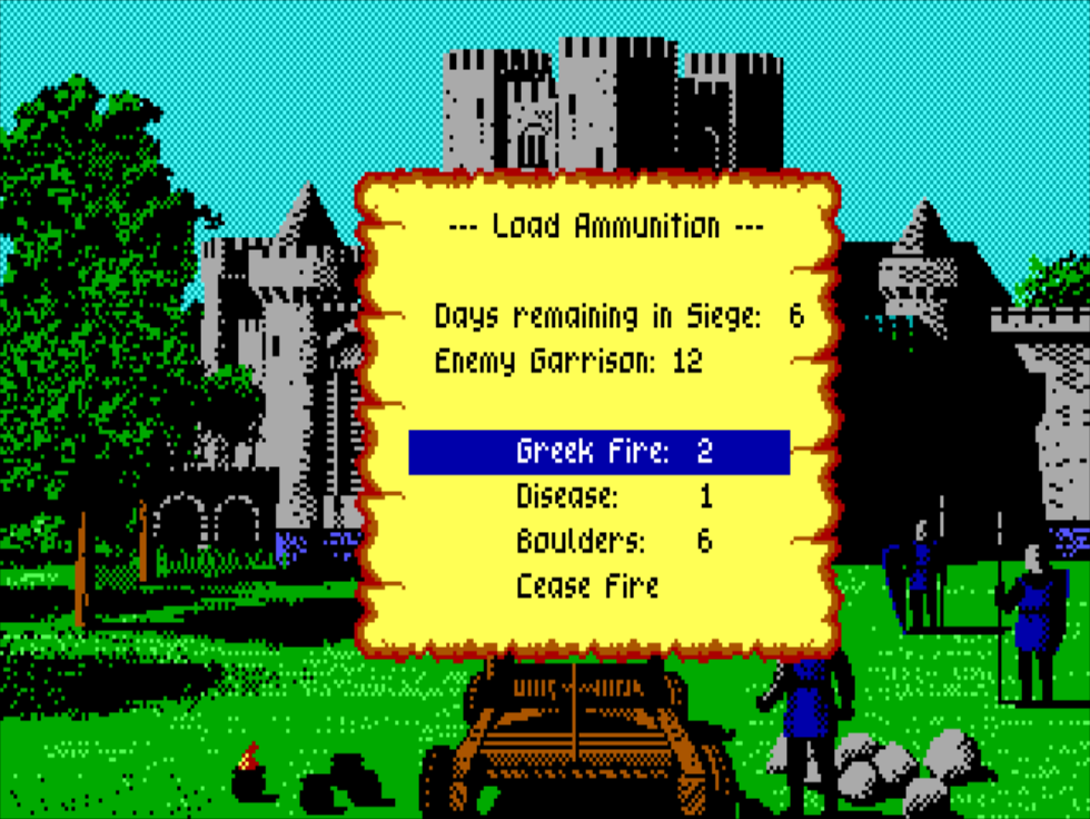 Defender of the Crown (Windows) screenshot: Loading ammunition. (EGA)