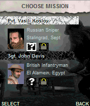 Call of Duty 2 (J2ME) screenshot: Mission selection