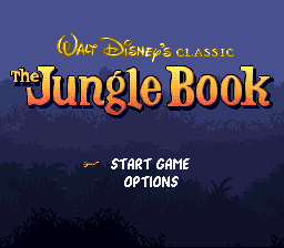 Disney's The Jungle Book (SNES) screenshot: Title screen and main menu