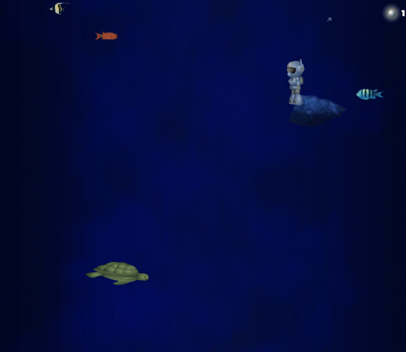 The Bottom of the Sea (Browser) screenshot: You're telling me I have to jump on to the back of this sea turtle?