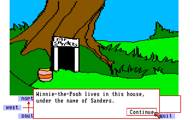 Winnie the Pooh in the Hundred Acre Wood (Amiga) screenshot: Outside Pooh's house.