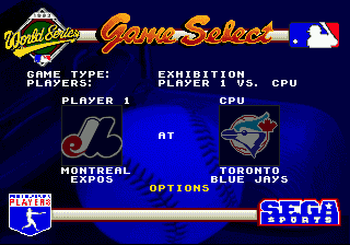 World Series Baseball (Genesis) screenshot: Game Select