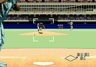 World Series Baseball (Genesis) screenshot: The delivery...