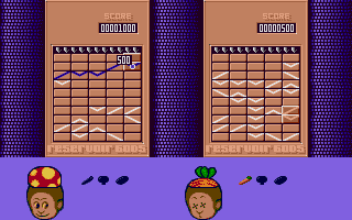 GodPey (Atari ST) screenshot: The carrot opponent doesn't look pleased