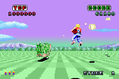 SEGA Arcade Gallery (Game Boy Advance) screenshot: Space Harrier: the first boss is a caterpillar.