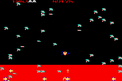 Millipede / Super Breakout / Lunar Lander (Game Boy Advance) screenshot: Millipede: when you are hit the green bar goes red.