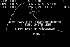 Millipede / Super Breakout / Lunar Lander (Game Boy Advance) screenshot: Lunar Lander: landing funnily doesn't end well.