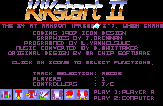 Kikstart 2 (Amiga) screenshot: Game and option select