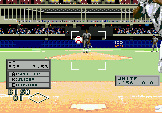 World Series Baseball (Genesis) screenshot: Pitching; you can change the pitch, speed, and location