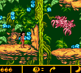 Walt Disney's The Jungle Book: Mowgli's Wild Adventure (Game Boy Color) screenshot: Press that button to open the door, here in Rainbow Jungle.