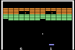 Millipede / Super Breakout / Lunar Lander (Game Boy Advance) screenshot: Breakout: you need to bounce the ball at the blocks to destroy them.