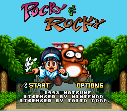 Pocky & Rocky (SNES) screenshot: Title screen / Main menu