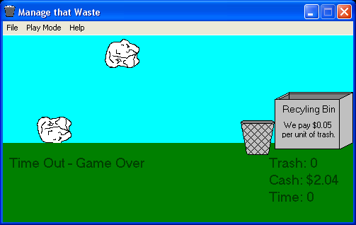 Manage that Waste (Windows) screenshot: Money Game mode - game over