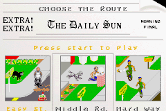 PaperBoy / Rampage (Game Boy Advance) screenshot: Paperboy: select what difficulty level you want.