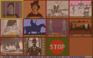 Billy the Kid Returns! (DOS) screenshot: You can choose any of the ten levels right from the start.