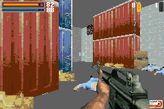 Ecks vs. Sever (Game Boy Advance) screenshot: Mopping up with an assault rifle