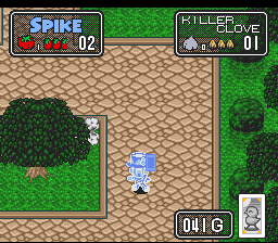 The Twisted Tales of Spike McFang (SNES) screenshot: Using a card to perform a magic trick.