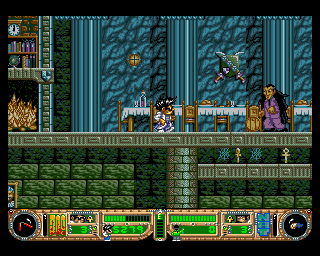 Yo! Joe! Beat the Ghosts (Amiga) screenshot: A vampire in the dining room.