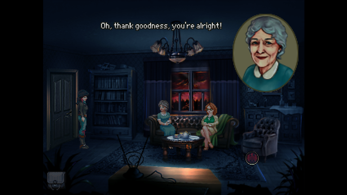 Kathy Rain (Windows) screenshot: Eileen talking to Kathy's grandmother.