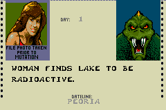 PaperBoy / Rampage (Game Boy Advance) screenshot: Rampage: Lizzie the Lizard monster was mutated after falling in a radioactive lake.