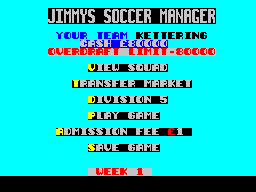 Jimmy's Soccer Manager (ZX Spectrum) screenshot: Main menu