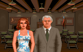 It Came from the Desert (Amiga) screenshot: Billy Bob Morse, the local wacko cult leader. His daughter isn't so bad though...
