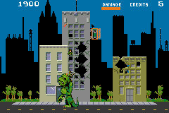 PaperBoy / Rampage (Game Boy Advance) screenshot: Rampage: the green canister gives you a lot of points.
