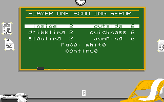 GBA Championship Basketball: Two-on-Two (Amiga) screenshot: Scouting report. Apparently this guy is white, does that mean he can't jump?