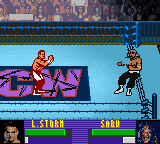 ECW Hardcore Revolution (Game Boy Color) screenshot: That hurts - a barbed wire match