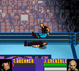 ECW Hardcore Revolution (Game Boy Color) screenshot: Justin jump from the ropes.