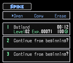 The Twisted Tales of Spike McFang (SNES) screenshot: Start a new game or load a saved one.