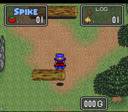 The Twisted Tales of Spike McFang (SNES) screenshot: Jumping logs.