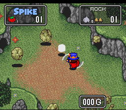 The Twisted Tales of Spike McFang (SNES) screenshot: Spinning with the cape.