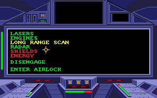 S.D.I. (Amiga) screenshot: Docked at the US station. You can repair your ship's damage here if you want.