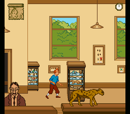 The Adventures of Tintin: Prisoners of the Sun (SNES) screenshot: The story starts off in a museum.