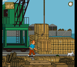 The Adventures of Tintin: Prisoners of the Sun (SNES) screenshot: You have to find tools to repair the crane.