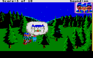 Mixed-Up Mother Goose (Atari ST) screenshot: The fiddlers three are keen on rejoining their liege.