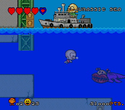 Super Bonk (SNES) screenshot: Bonk can swim, too.